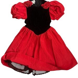 Jessica McClintock Red and Black Velvet Puff Sleeve Princess Dress Girls 6